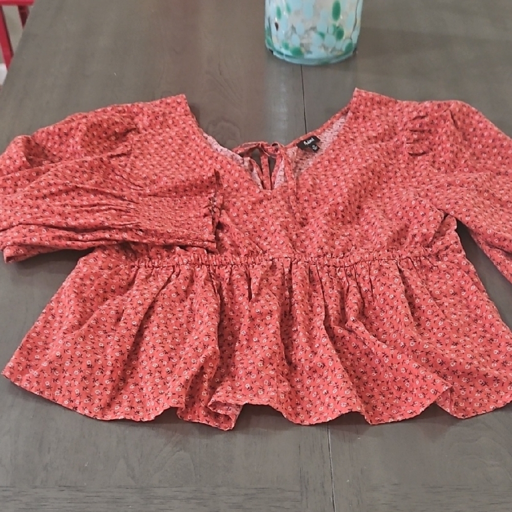 Madewell Red Floral Peplum Blouse
